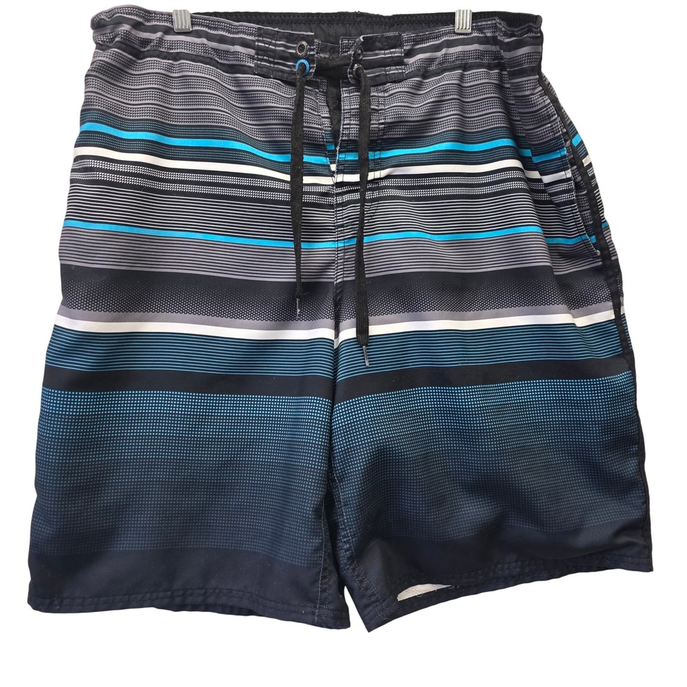 Ocean‎ Pacific Mens Swim Trunks Large 36-38 Striped Board Shorts Black Blue OP